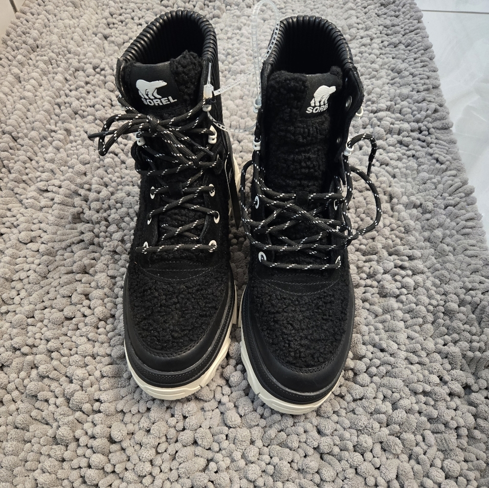Sorel brex boots cozy lace in black sea salt